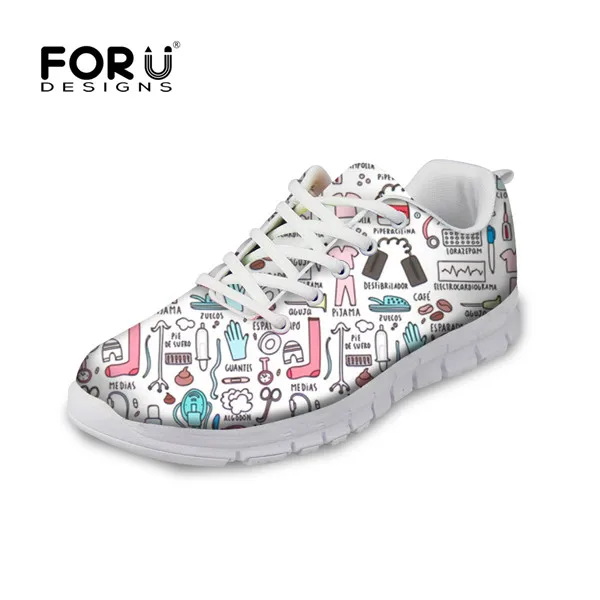 H8313AQ FORUDESIGNS/ женские кроссовки с милым рисунком доктор Медведь; повседневная обувь; дышащая обувь на плоской подошве для медсестры; Легкие Теннисные туфли; feminino - Цвет: H8313AQ