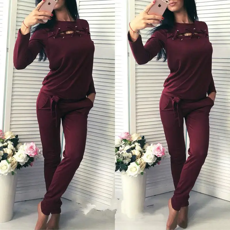 Розовые спортивные костюмы для женщин 2017 Новый спортивный костюм 2 шт