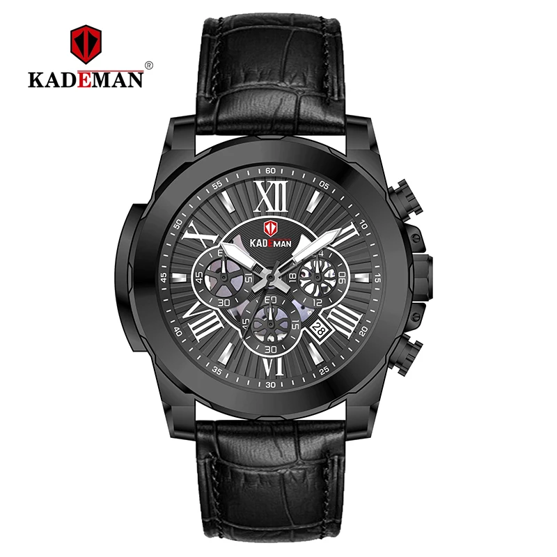 848-B-B-B KADEMAN роскошные мужские наручные часы Спортивные кварцевые часы Новая мода Бизнес повседневные кожаные часы 3ATM Лидирующий бренд Relogio - Цвет: 848-B-B-B