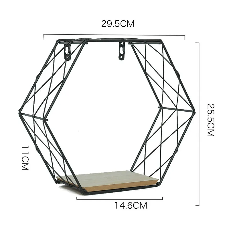 Grid black L Современная Скандинавская полка настенный Декор металлическая железная Шестигранная полка настенная подвесная плавающая полка Геометрическая декоративная настенная полка - Цвет: Grid black L
