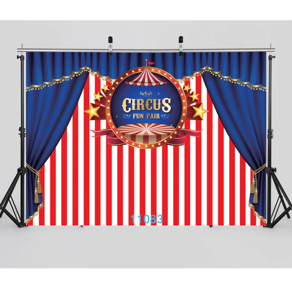 

Circus Blue Curtain Red Stripes Baby Child Party Play Photography Backdrops Vinyl Photo Background for Photo Studio Photocall
