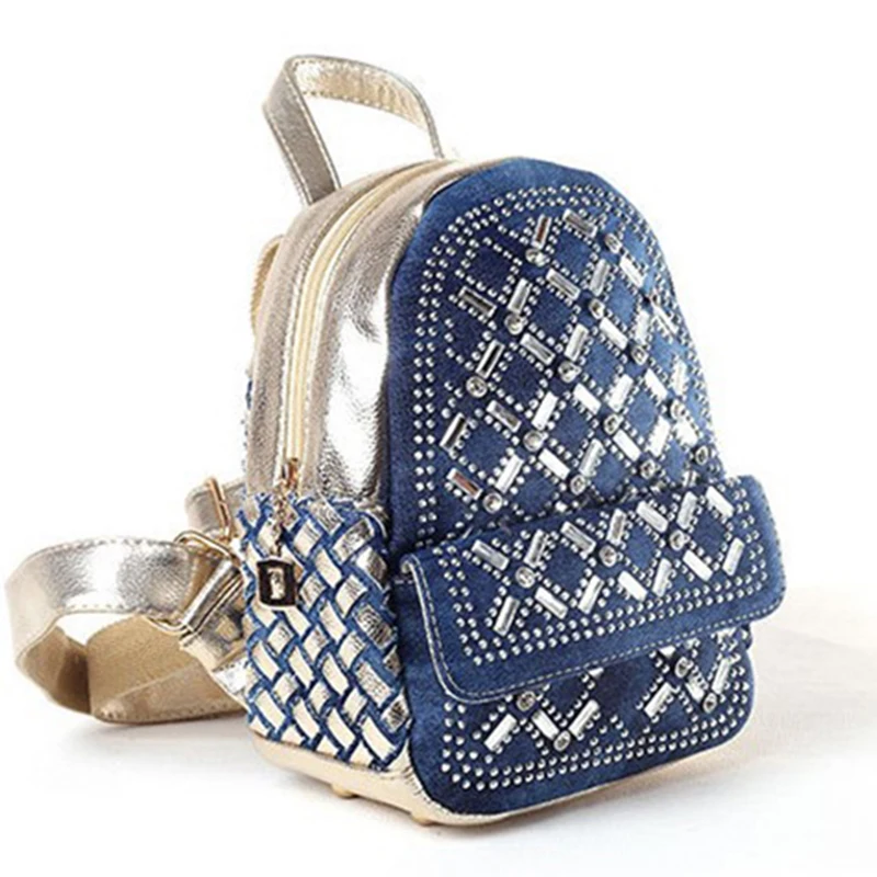 Новый стильный плечевой рюкзак женщинская сумка модная из джинсовой холста вязаная сумка водная буровая студенческая школьная сумка Мини-подросток Y102.