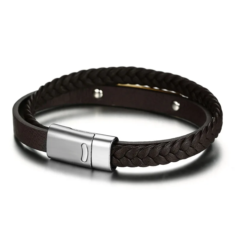 Браслеты и браслеты из натуральной кожи для мужчин титановая сталь коричневый