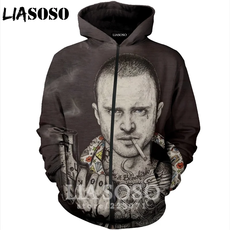 LIASOSO Новая мода для мужчин и женщин 3D принт сериал Breaking Bad Zipper толстовка унисекс