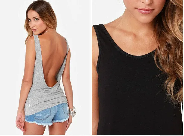 Летний сексуальный женский топик без спинки с глубоким v образным вырезом