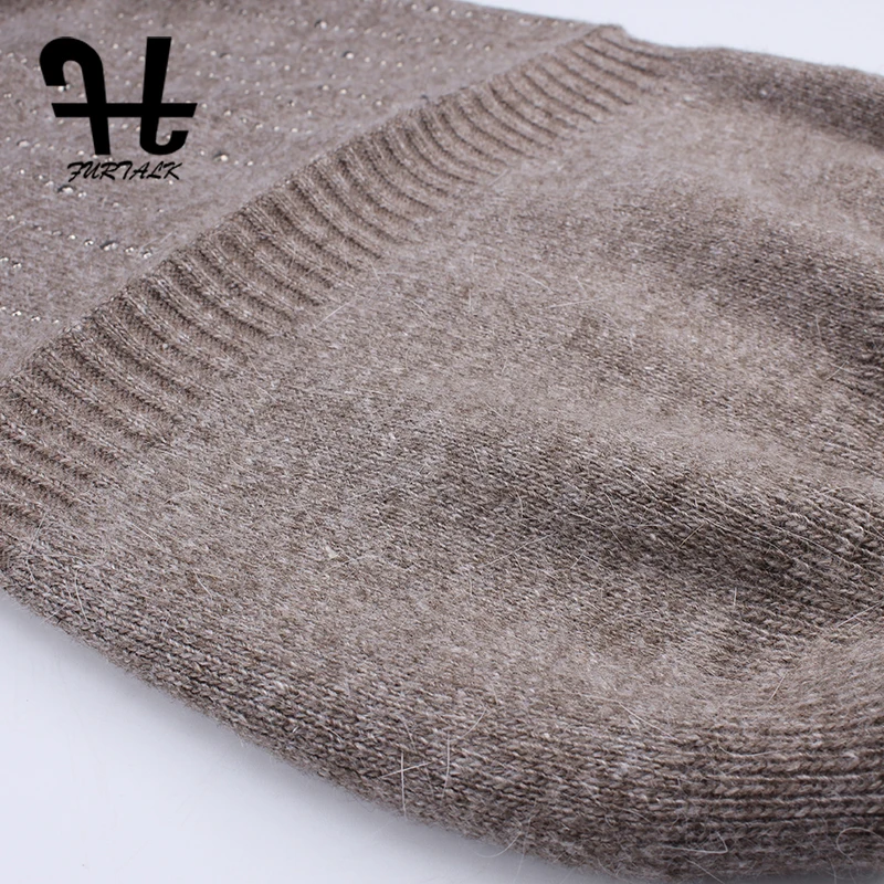 FURTALK Knitted Beanie Hat Women Rabbit Fur pompom Cap Winter Autumn Slouchy Hats for Female 2019 | Аксессуары для одежды