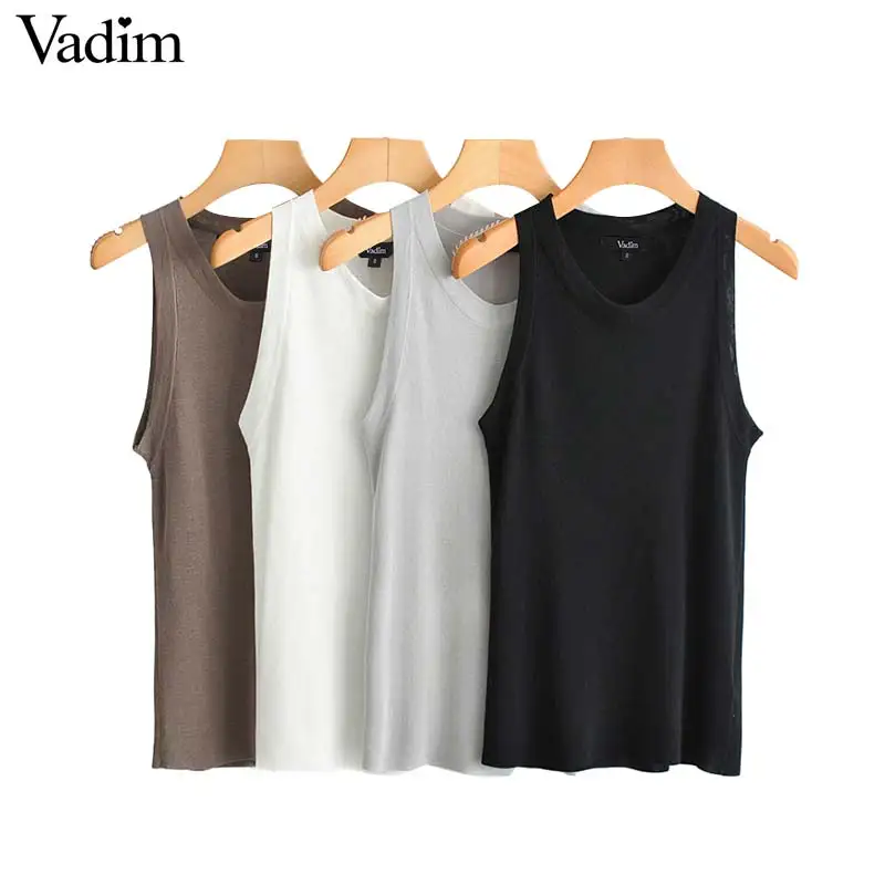 Vadim women knitted sleeveless solid stretchy tank tops O neck stylisht female basic chic casual blouse blusas WA303 |