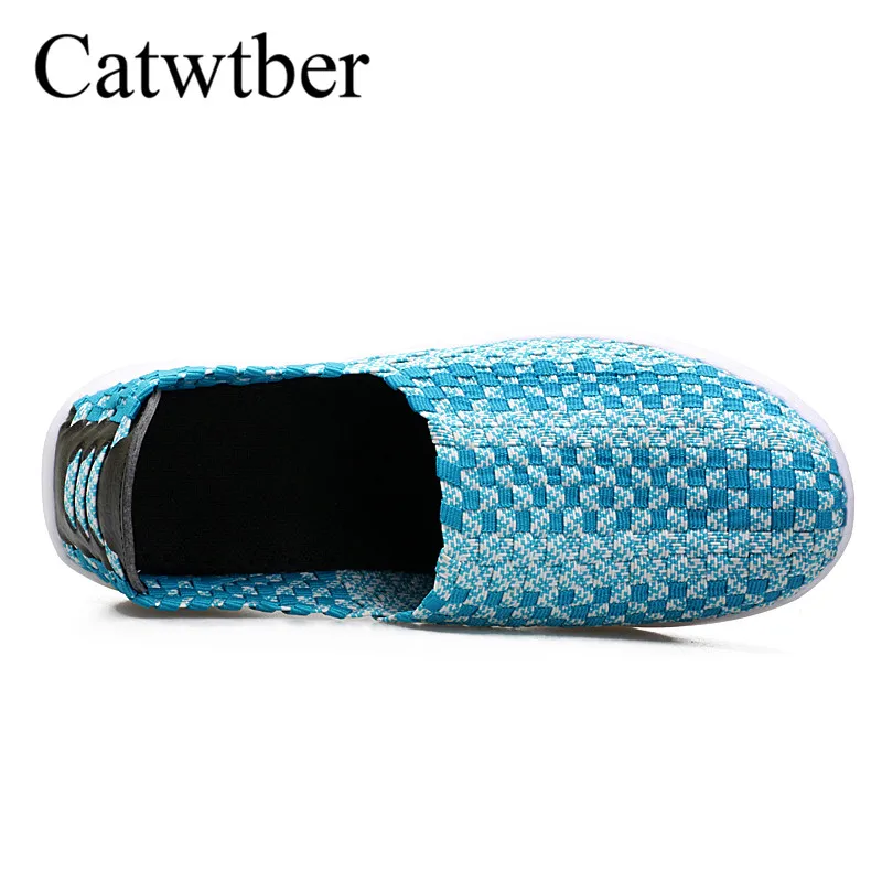 Catwtber Лето Для женщин на плоской платформе нейлон плетеные туфли женские ручной