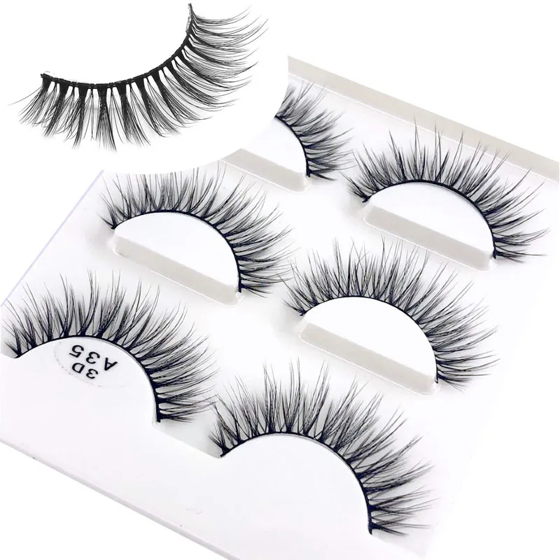 3D F060 3 Pairs False Eyelashes Natural Long Makeup Mink Lashes Extension Eyelash Winged Cross Messy |