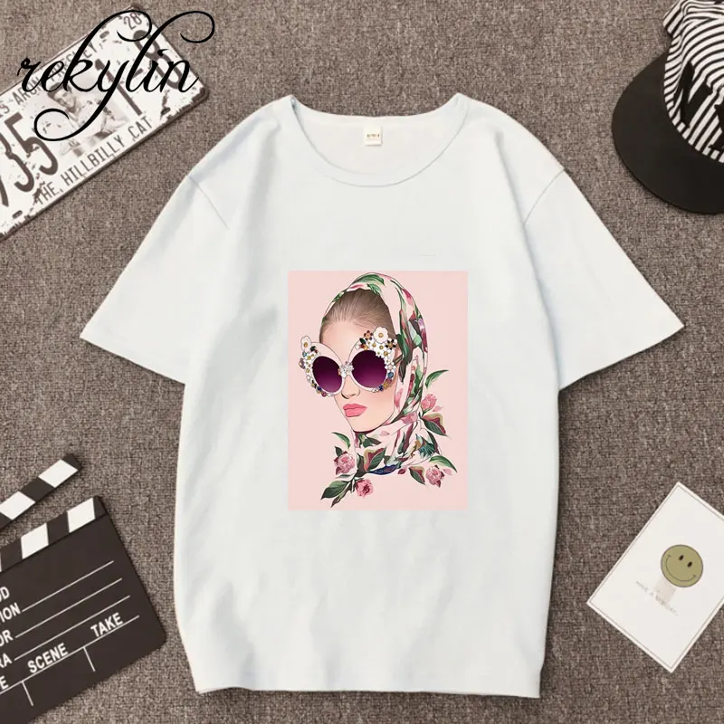Ulzzang Эстетическая забавная футболка абстрактные цветы 100% хлопок с круглым
