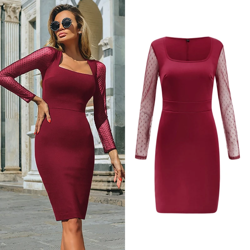 2019 модное Сетчатое платье с длинным рукавом Новое Стильное сексуальное женское