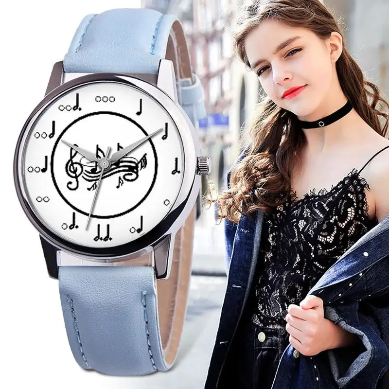 Кварцевые часы с ремешком из искусственной кожи унисекс музыкальными символами