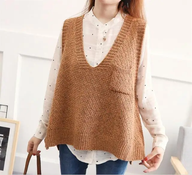 Новинка Модный повседневный женский свободный вязаный однотонный жилет с