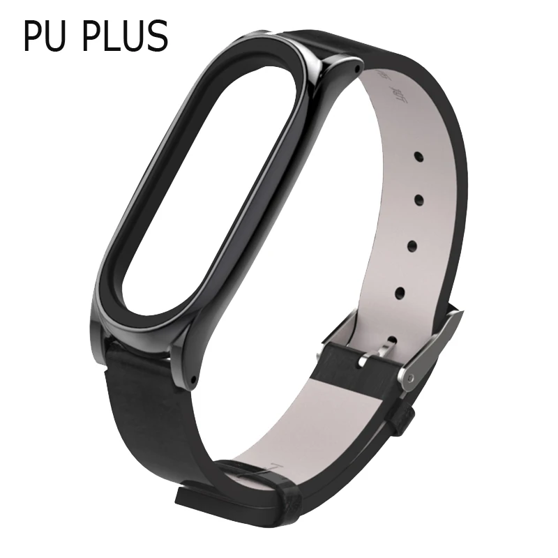 PU plus-black Для mi Band 3 ремешок с металлической рамкой из искусственной кожи ремешок для Xiaomi mi Band 3 Аксессуары для смарт-браслета mi band 3 PU Plus кожаный ремешок - Цвет: PU plus-black