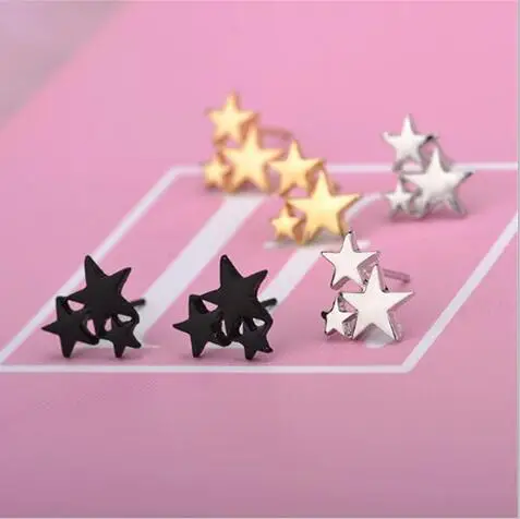 E 1165 милые модные женские серьги из сплава с тремя пятиконечными звездами