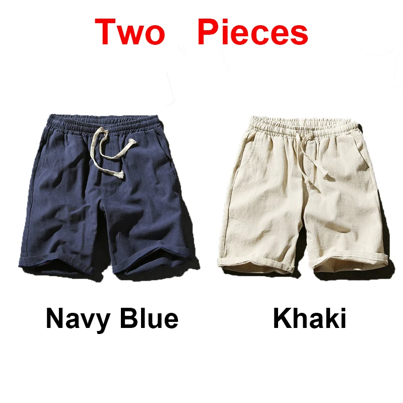 NavyBlue-and-Khaki Sinicism Store красочные хлопковые льняные летние шорты мужские пляжные шорты мужские s тренировочные штаны цвета хаки Шорты повседневные белые спортивные шорты 5XL - Цвет: NavyBlue-and-Khaki