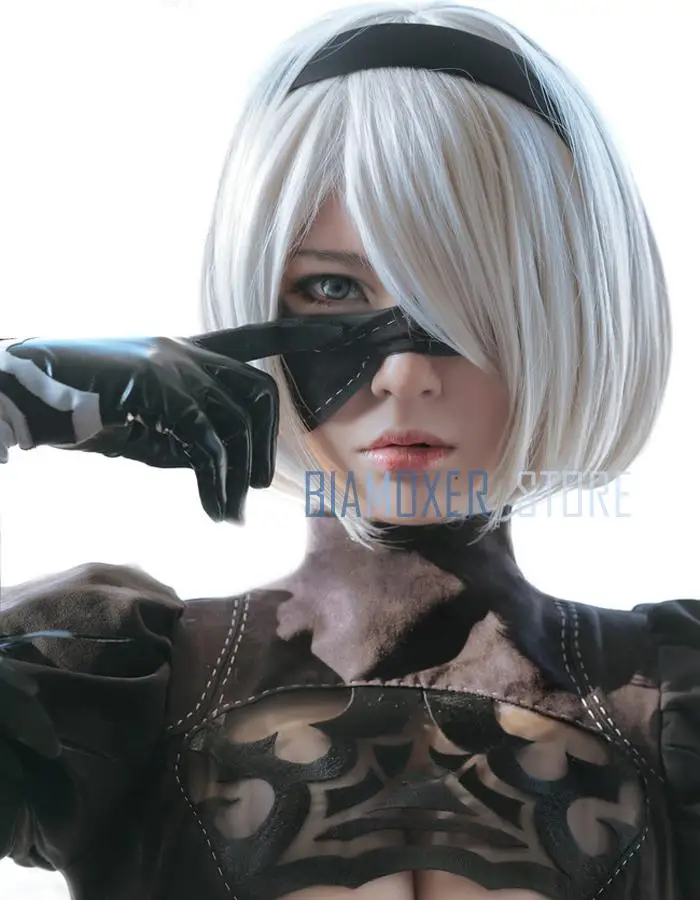 NieR:Automata 2B YoRHa No. 2 Тип B короткий серебристый белый термостойкий парик для косплея