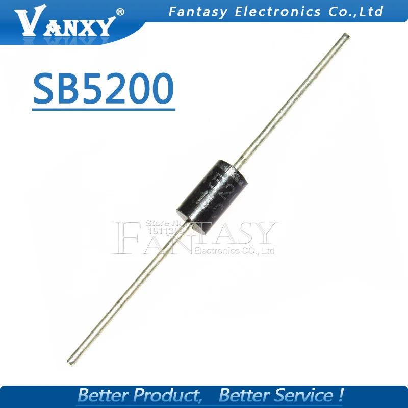 100PCS SB5200 SR5200 Schottky Barrier Rectifier Diode 5A 200V DO-201AD/DO-27 | Электронные компоненты и