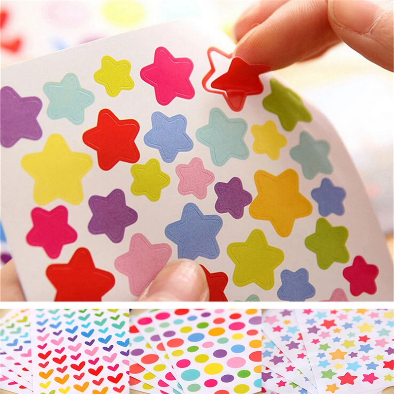 Pegatina de juguete con forma de estrellas de amor y puntos coloridos para ni&ntilde;os, diario de papel para ni&ntilde;os, adhesivos decorativos para &aacute;lbum de recortes, juguetes cl&aacute;sicos-5
