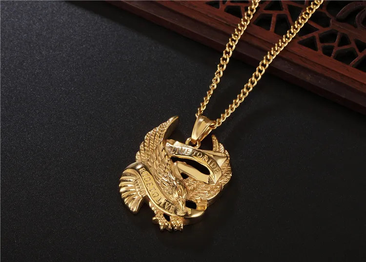 BLITHEYO Titanium Ride to Live Engrave Eagle Necklace Stainless Steel Retro Punk Rock Pendant Hip Hop Motorcycle Jewel | Украшения и