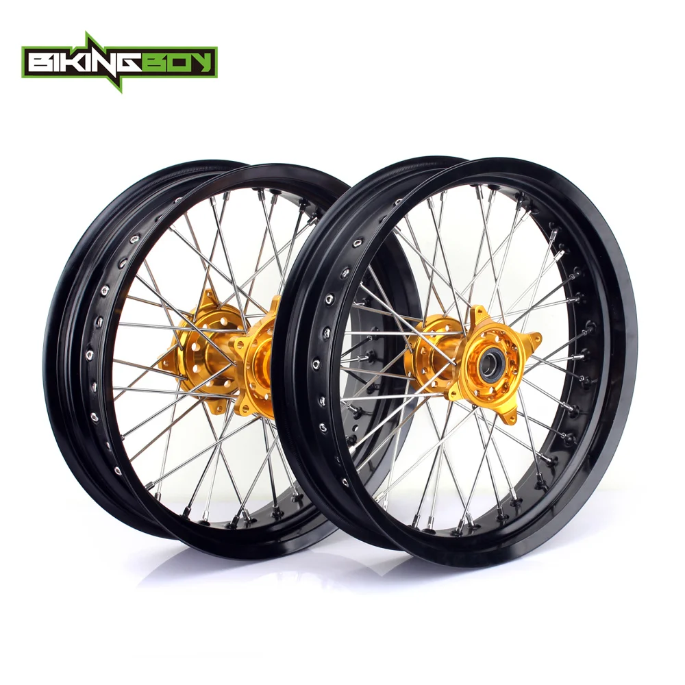 BIKINGBOY 17 &quotSupermoto полный комплект переднее заднее колесо обод Золотая ступица для