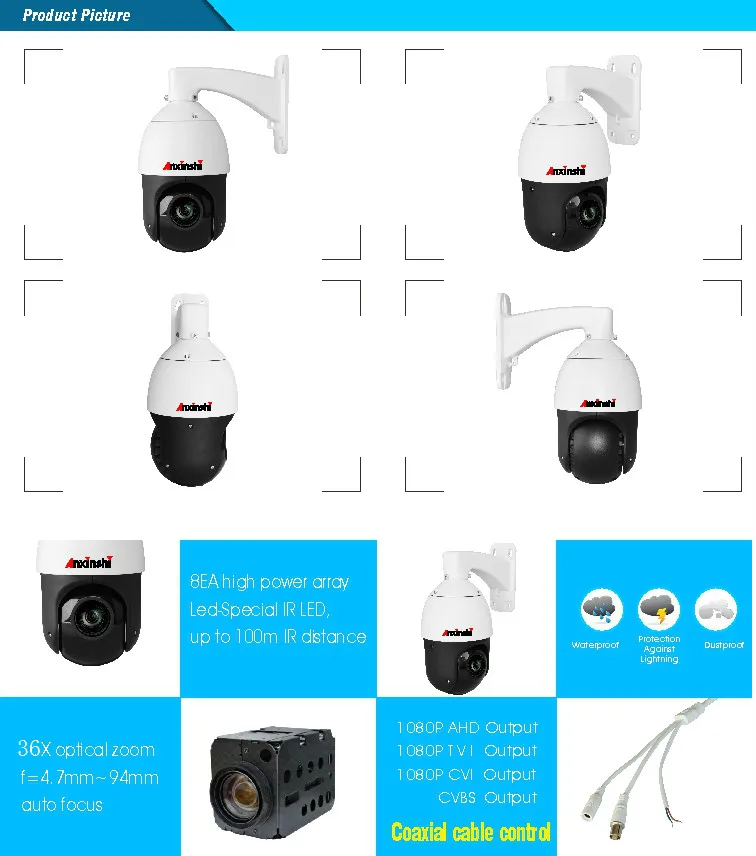 RS485 коаксиальный PTZ AHD камера 1080P sony IMX323 2MP камера видеонаблюдения 36x zoom IR100M наружная металлическая Высокоскоростная купольная камера