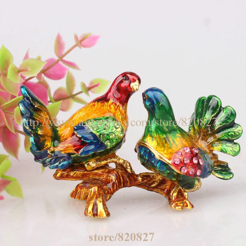 Pewter Bird Figurine Home Zoo Decoration Collect Crystal Birds Souvenir Magnet Trinket Box Bird Miniature Keepsake, Jewelry Box