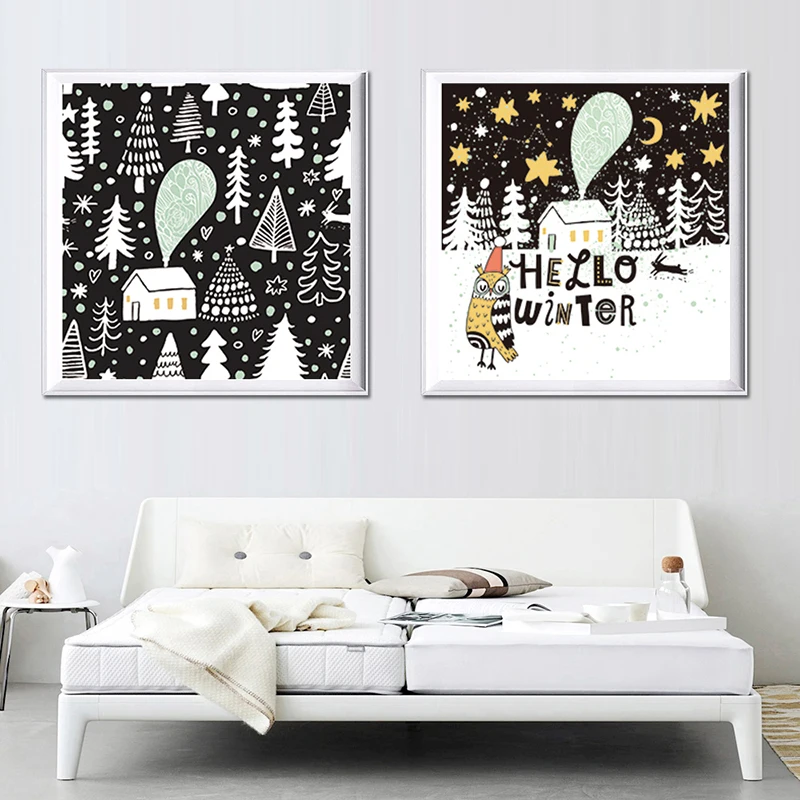 Рождественская елка дом скандинавский мультфильм искусство украшение детской