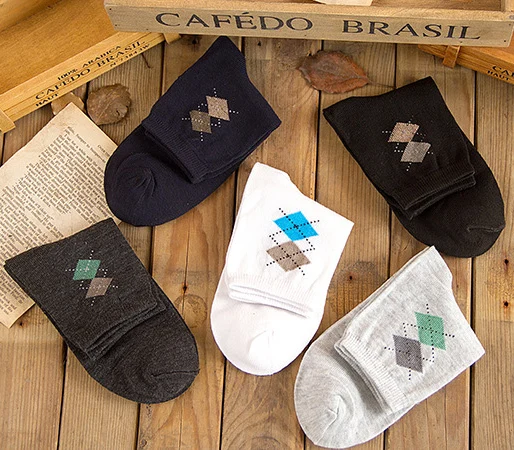 Носки мужские 5 парт/Лот Модные дышащие из полиэстера с рисунком ромба