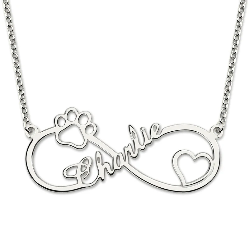 

AILIN Name Engraved Infinity Paw Print Name Necklace Sterling Silver Dog Paw Necklace