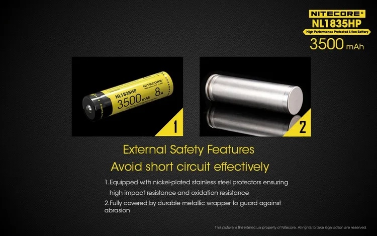 1 pcNitecore NL1835HP высокопроизводительный 18650 3500 mAh 3,6 V 12.6Wh 8A Защищенный Литий-ионный аккумулятор с верхней кнопкой