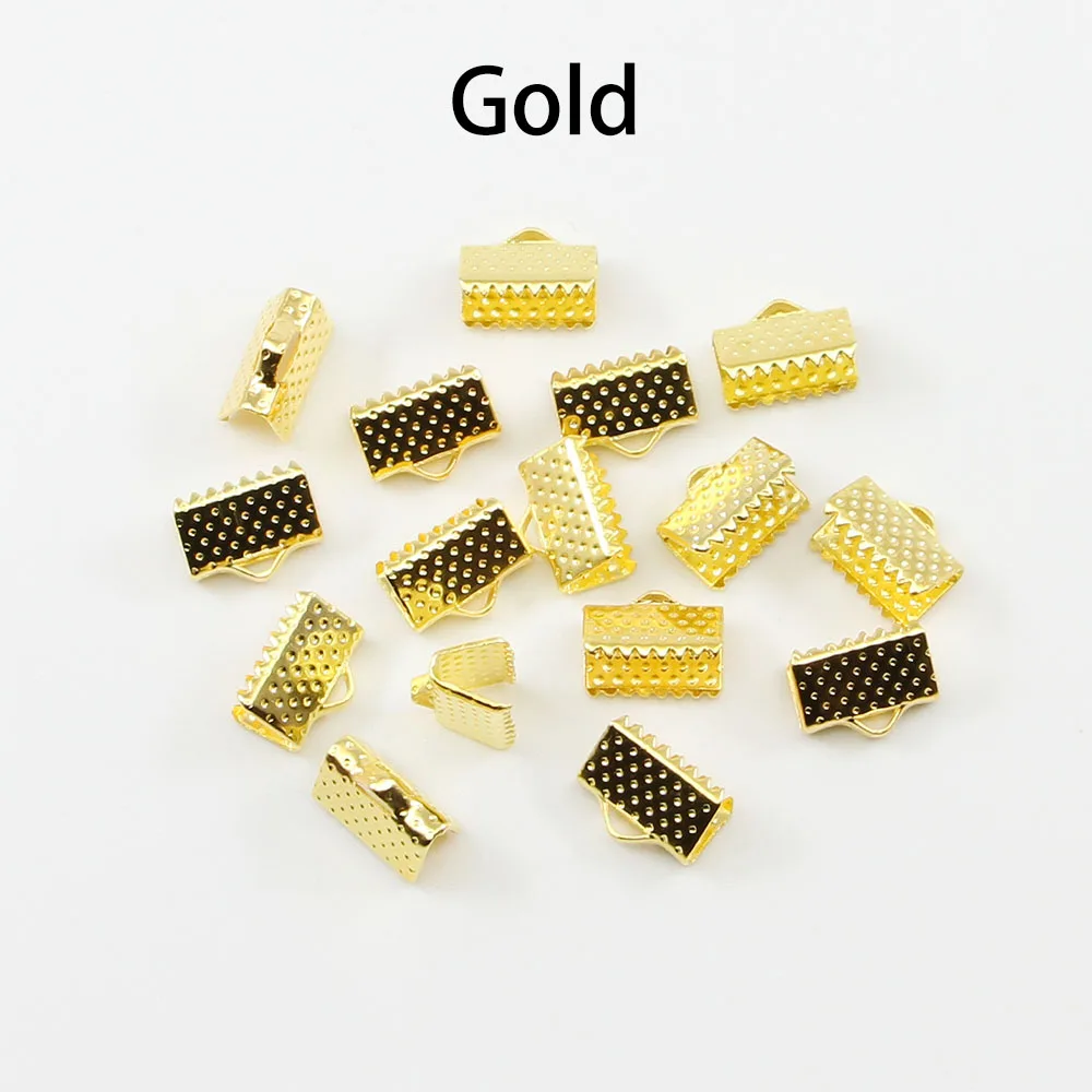 Gold 50 шт./лот, Обжимные бусины, застежки, концевые колпачки для шнура, лента, кожаный зажим, складные разъемы, принадлежности для DIY ювелирных изделий - Цвет: Gold