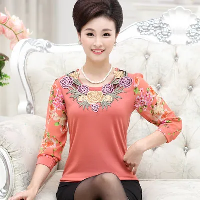 Женская шифоновая футболка с вышивкой на воротнике размеры до 4XL | одежда