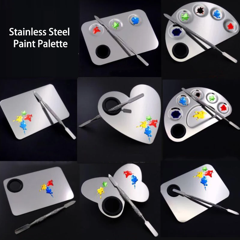

High quality Stainless Steel Paint Palette Makeup Palette For Watercolor Acrylic Oil Painting Material Escolar Art Supply