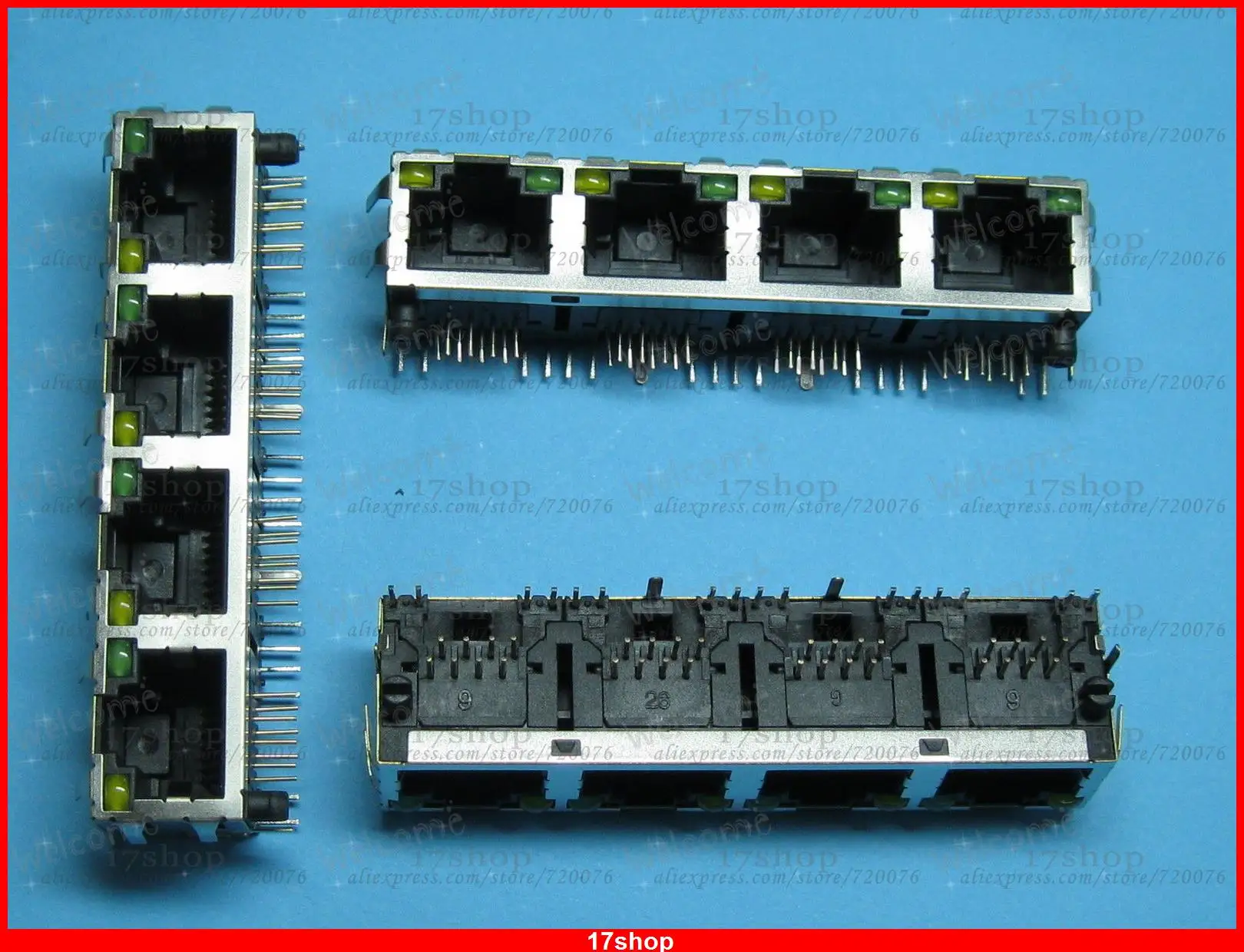 

12 pcs RJ45 Modular Network PCB Jack 4 Ports 56 8P with LED Side entry