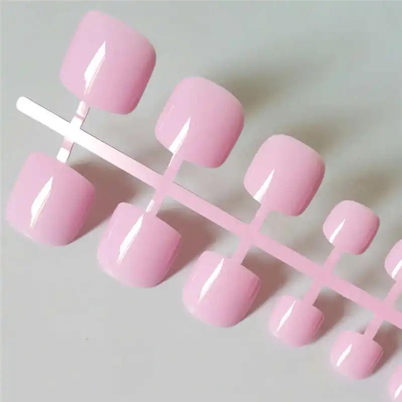 

24pcs Glossy Pink Square Fake Nails For Foot Solid Color Short Press On Toenails Artificial Nature Nail False Tips For Girls