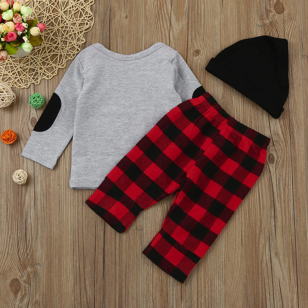 LONSANT 3pcs Toddler Infant Baby Girls Boys Casual Plaid Clothes Set Tops+Pants+Hat Outfits Playsuit 0-24M | Детская одежда и