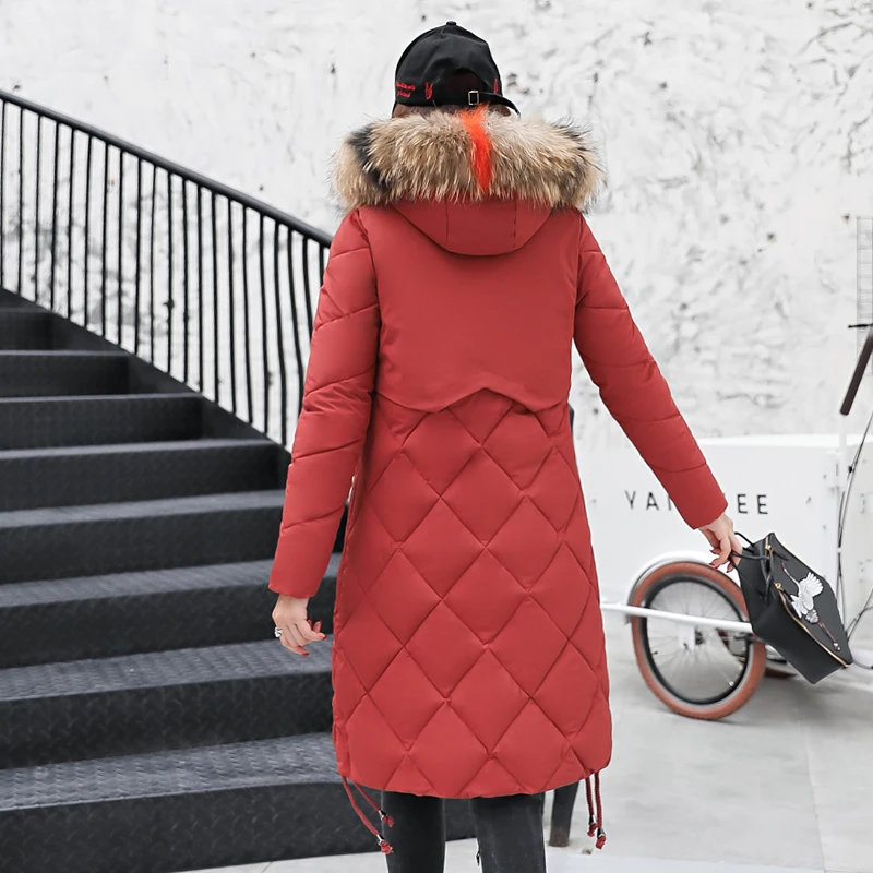 Теплый с капюшоном меховой воротник хлопок длинная парка плюс Размеры Для женщин