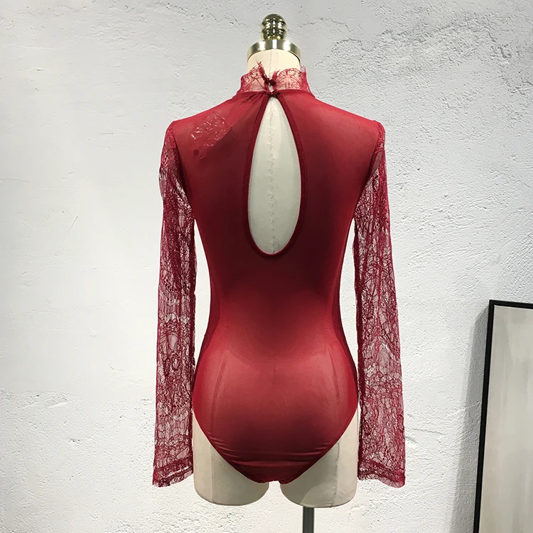 4 цвета сексуальный перспективный кружевной Боди с длинным рукавом Zentai костюм Go-Go Pole танцевальная сцена Одежда Леди танцевальное шоу костюм