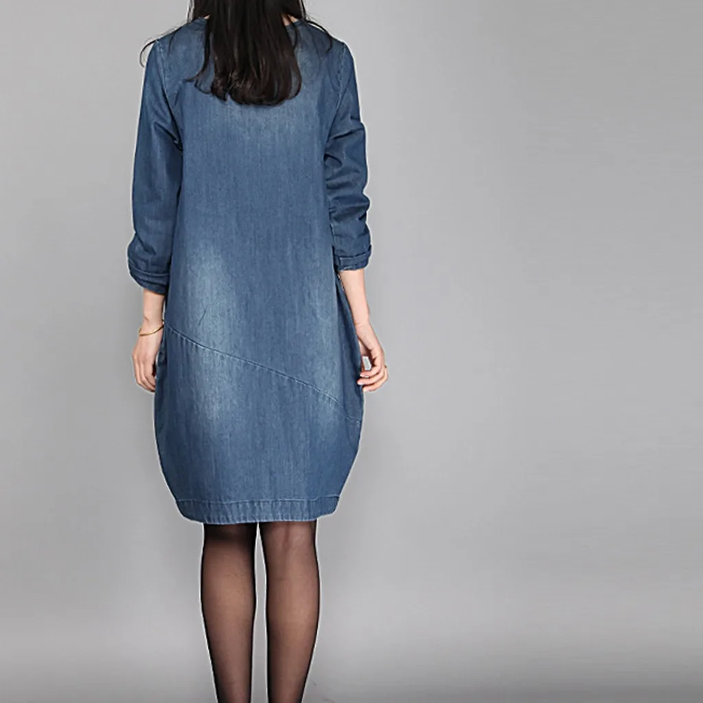 Платье из джинсовой ткани с коротким рукавом Повседневное платье для работы на