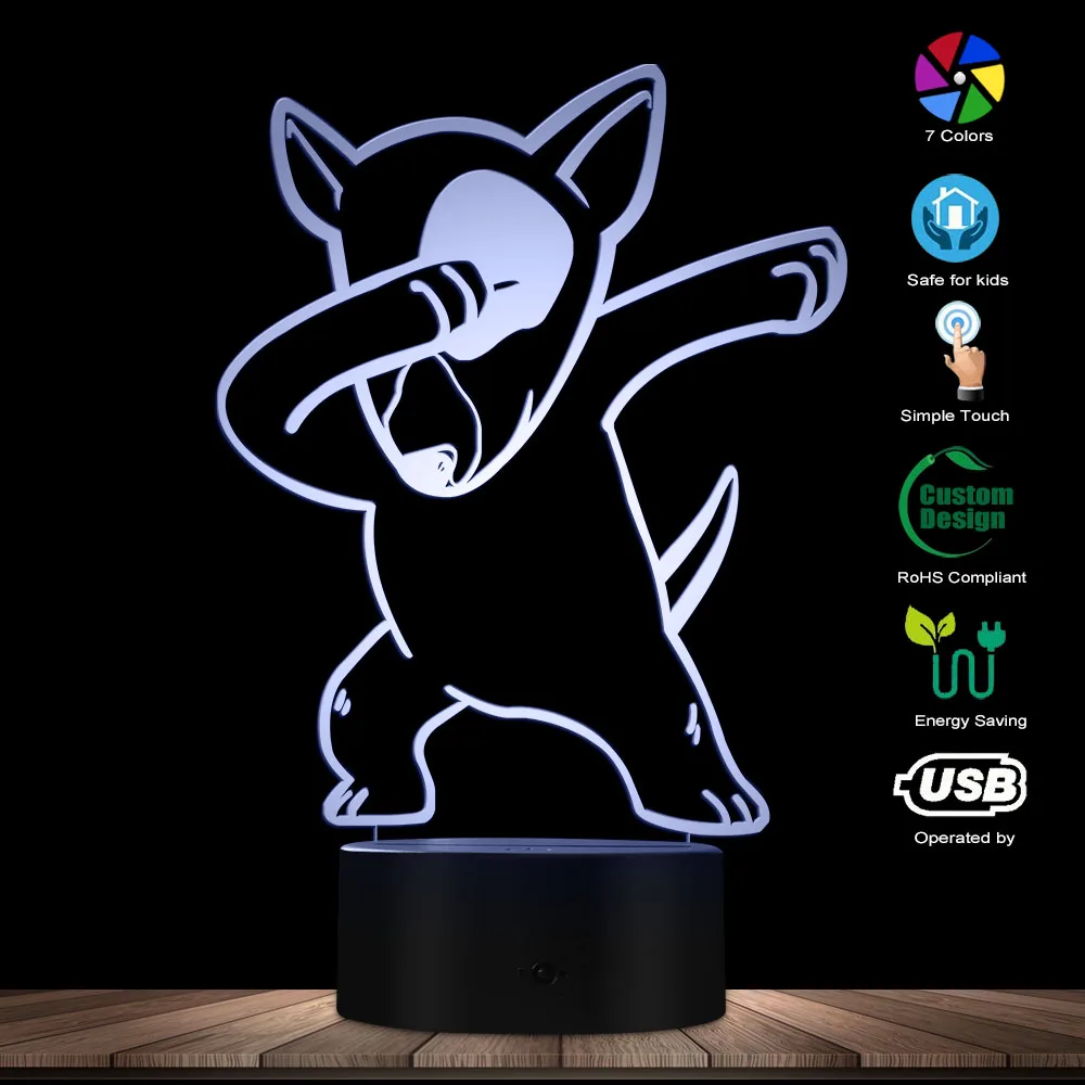 Светильник Dabbing Bull Terrier 3D светильник с оптической иллюзией ночник USB светящийся