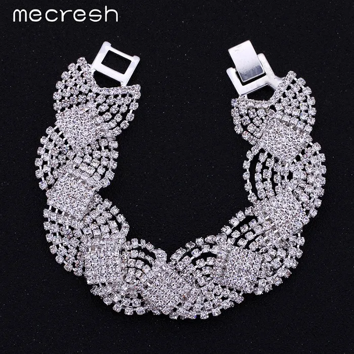 Silver Mecresh браслеты с кристаллами для женщин серебро/золото-Цвет Twist Pulseras Модные Свадебные обручальные ювелирные изделия SL076 - Окраска металла: Silver