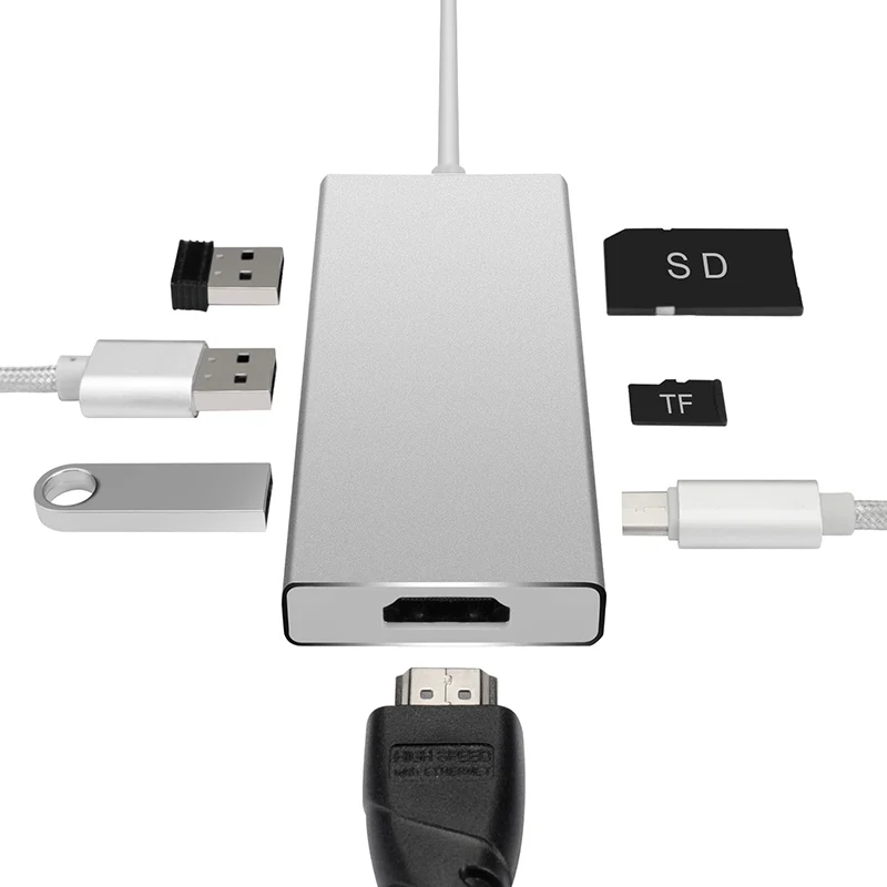 Sovawin 7 в 1 USB-C USB 3 0 Hub Multi Type C 4k Spliter Adapter USB3.0 Card Reader для Macbook Pro 2015 2016 | Компьютеры и офис