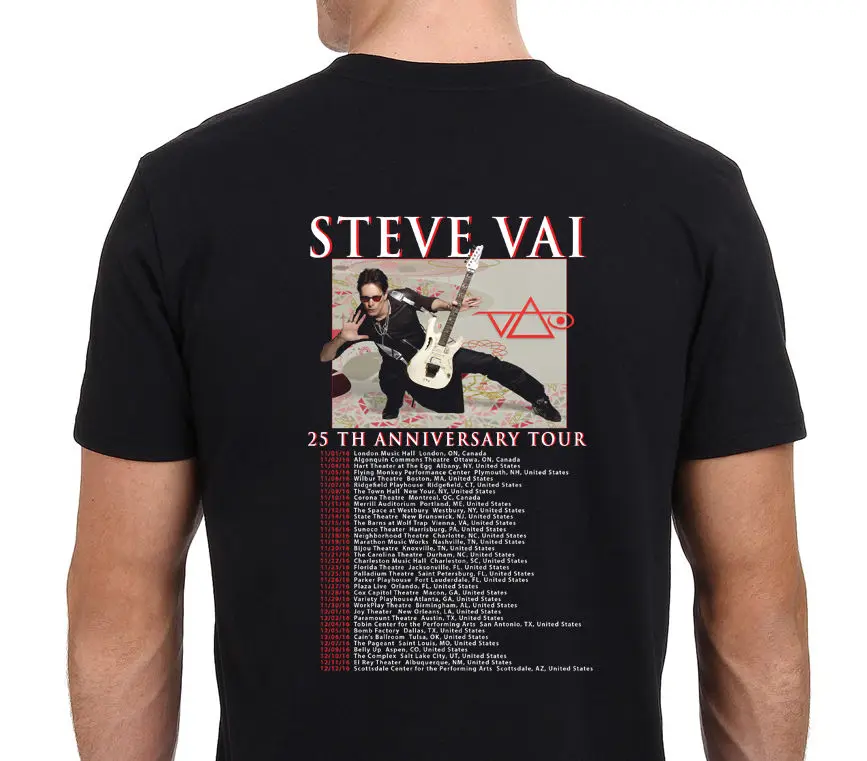 Steve Vai 25Th anniversary Tour 2016 Мужская черная футболка Размер: S 3XL летняя хлопковая с