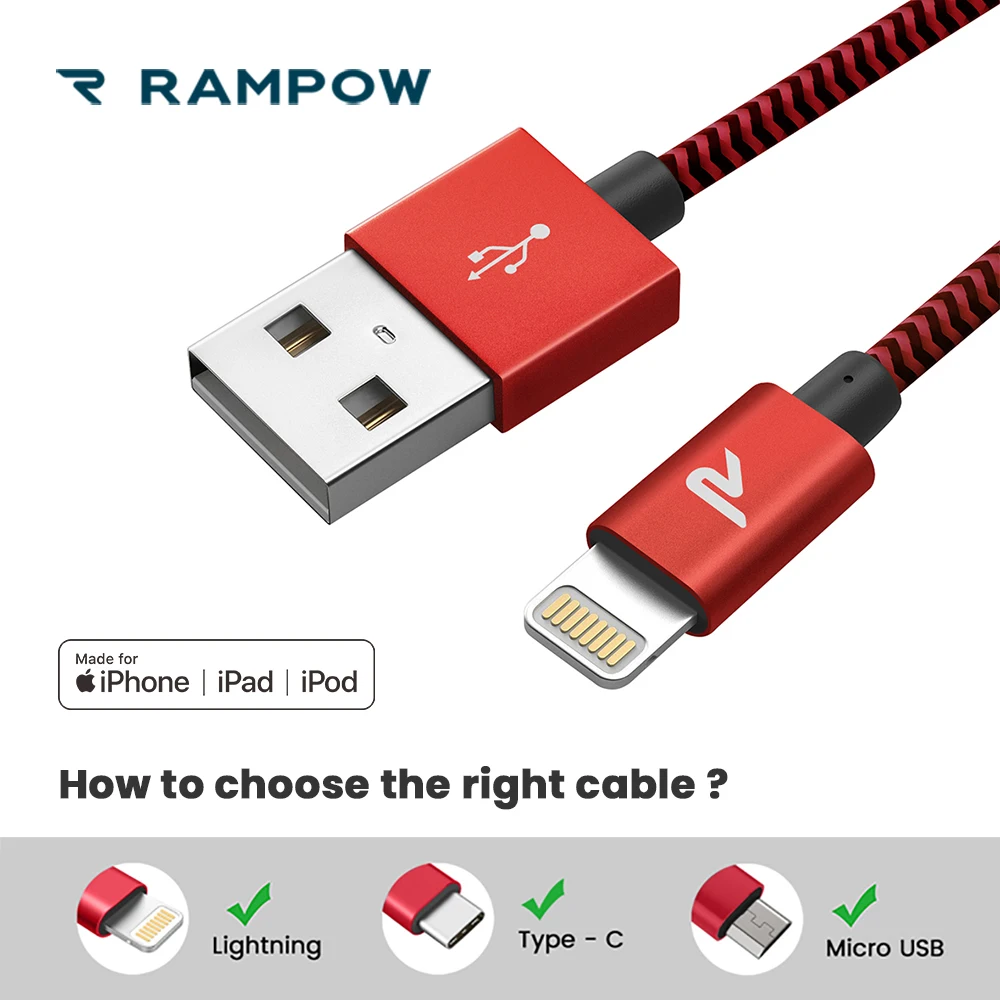 RAMPOW MFi Lightning Кабель для iPhone XR QC3.0 usb type C кабель huawei P20 быстрая зарядка Micro USB samsung