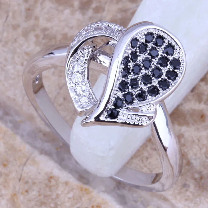 Кольцо с черным фианитом и покрытием из серебра Размер 6 / 7 8/9 E507|ring size|women ringsring size |