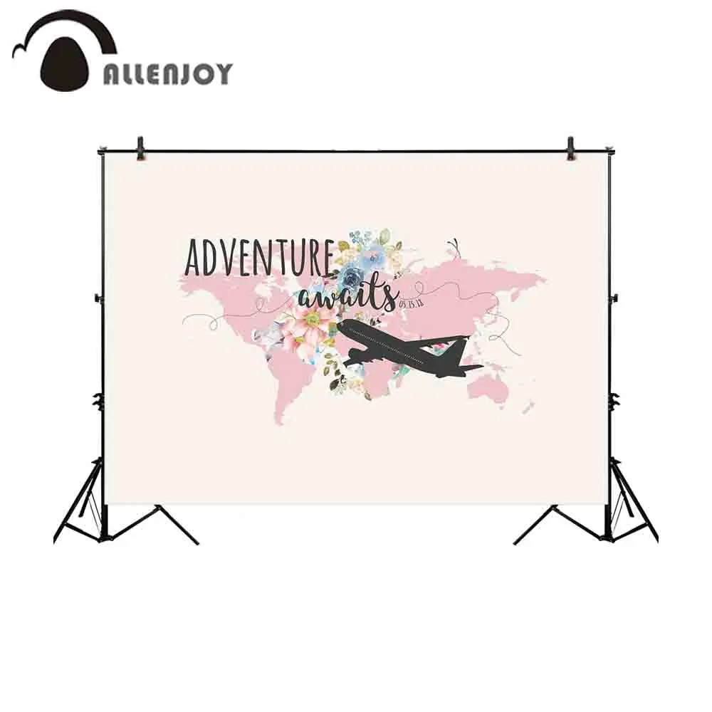 Фотофон Allenjoy романтика розовая карта мира цветочные приключения ждет падения