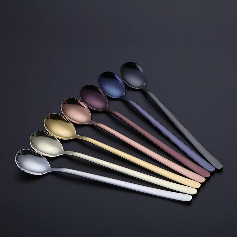 Тусклые полированные Длинные ручки Icespoon красочные нержавеющей стали десерт