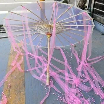 pink B Китайский Шелковый Зонтик Аниме женский Фотография реквизит для косплея античный танцевальный зонтик с кисточками прозрачный японский бумажный Свадебный зонтик - Цвет: pink B
