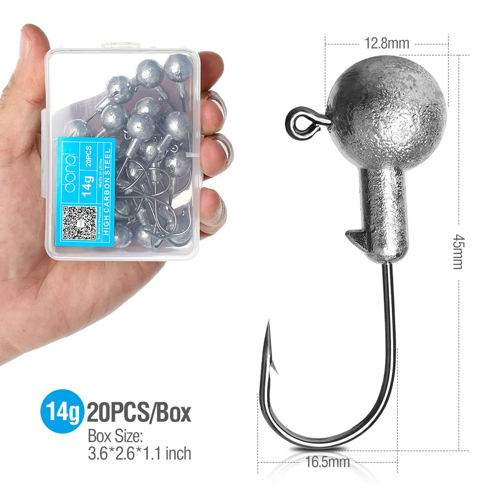 20pcs 14g DONQL 20 шт./компл. Lead Jig Head рыболовный крючок для Мягкая приманка в виде червей Воблер рыболовный крючок 1g-20 г колючая Одиночная карп рыболовные крючки Снасть - Цвет: 20pcs 14g